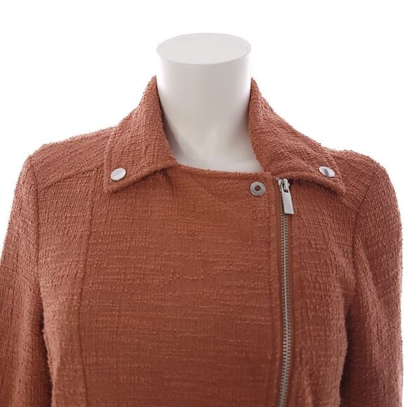 Nine West Texture Knit Moto Solid Rust Full Zip Jacket Womens Size M - Picture 12 of 14